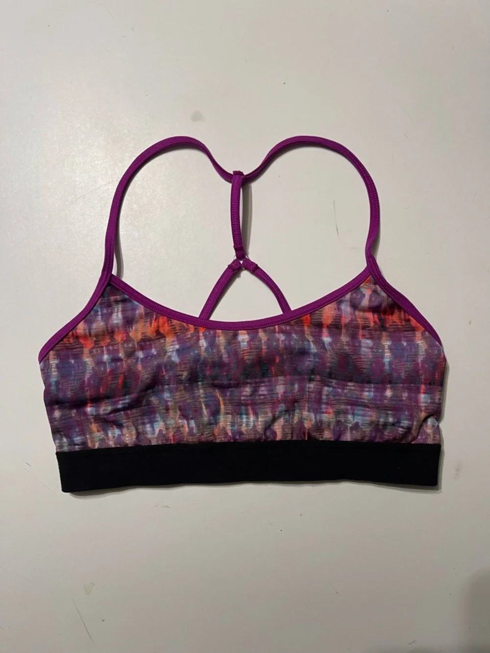 Alo Yoga Strappy Sports Bra Purple Abstract Print Racerback Yoga Gym Top VGUC